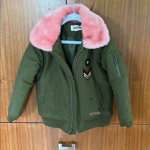 girls bomber jacket with faux fur trim